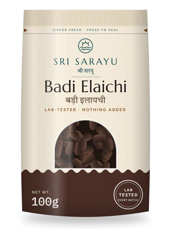Badi Elaichi · Black Cardamom, front of pack