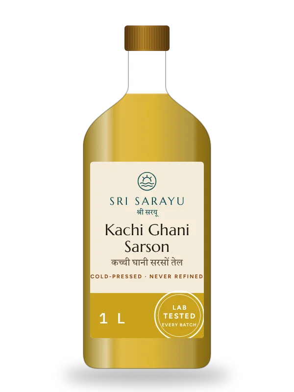 Kachi Ghani Mustard Oil, front of pack