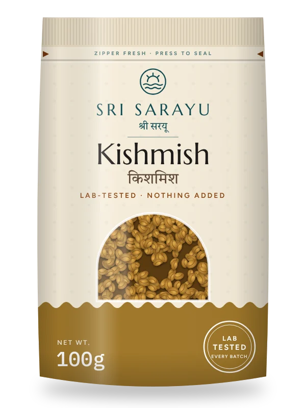 Kishmish · Golden Raisins, front of pack