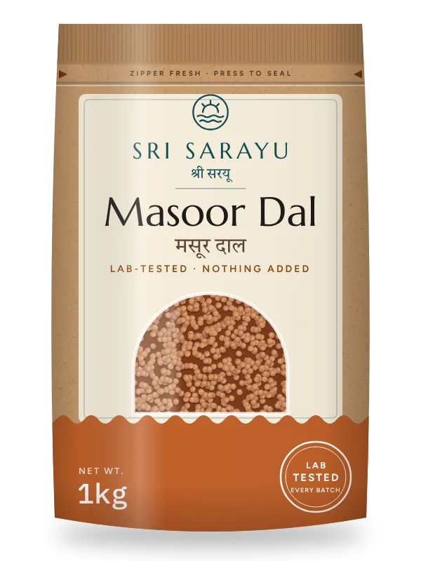 Masoor Dal · Red Lentils, front of pack