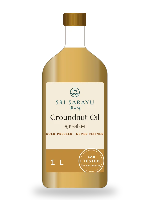 Wood-Pressed Groundnut Oil, front of pack