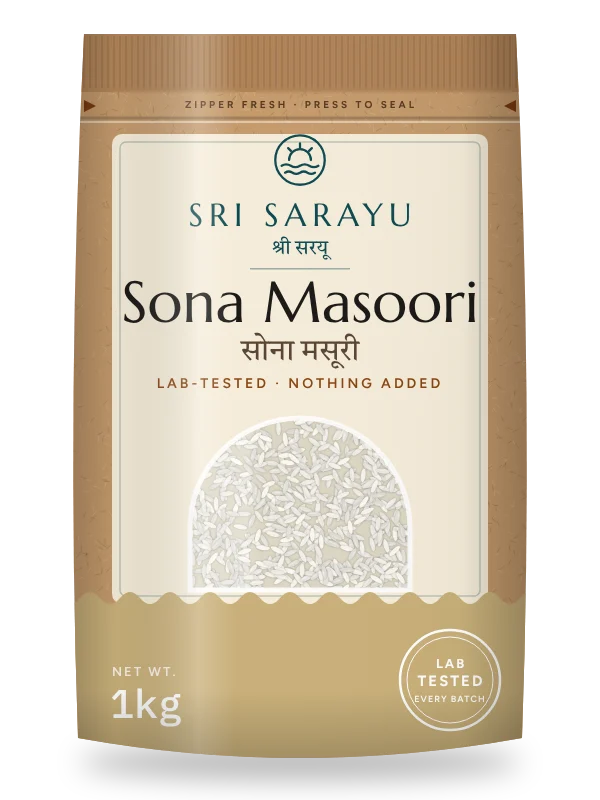 Sona Masoori Rice, front of pack